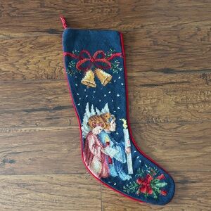 Festive Angel Vintage Needlepoint Christmas Stocking